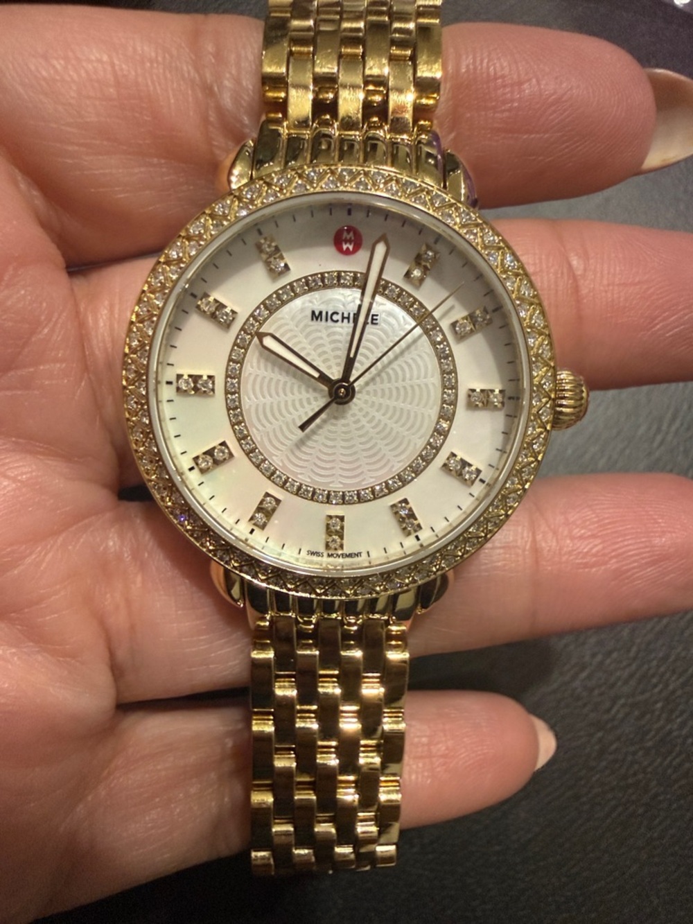 Michele Gold Tone Diamond Bezel Women's Bracelet Watch